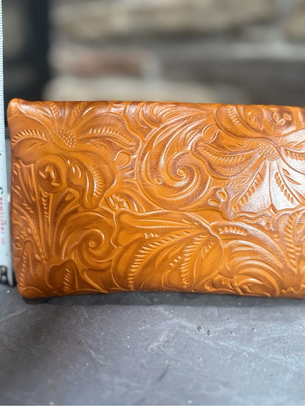 Patricia Nash Valerie Gold Tooled Floral Leather Wristlet clutch